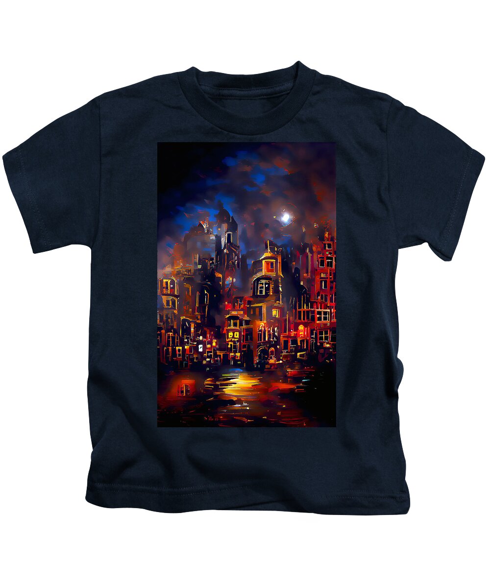 Night Kids T-Shirt featuring the digital art Night City by Alex Mir