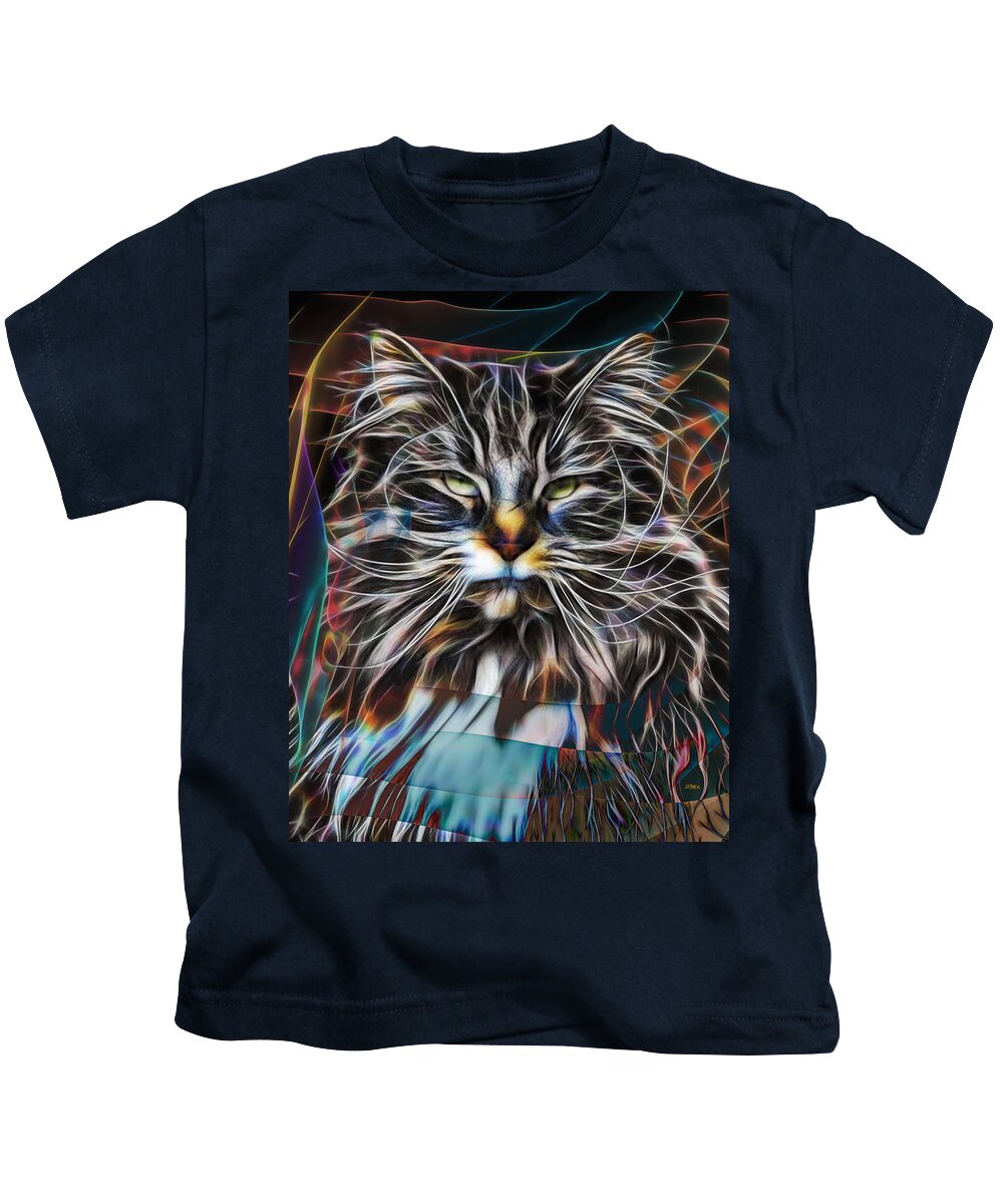 Cat Kids T-Shirt featuring the digital art Night Hunter by Studio B Prints