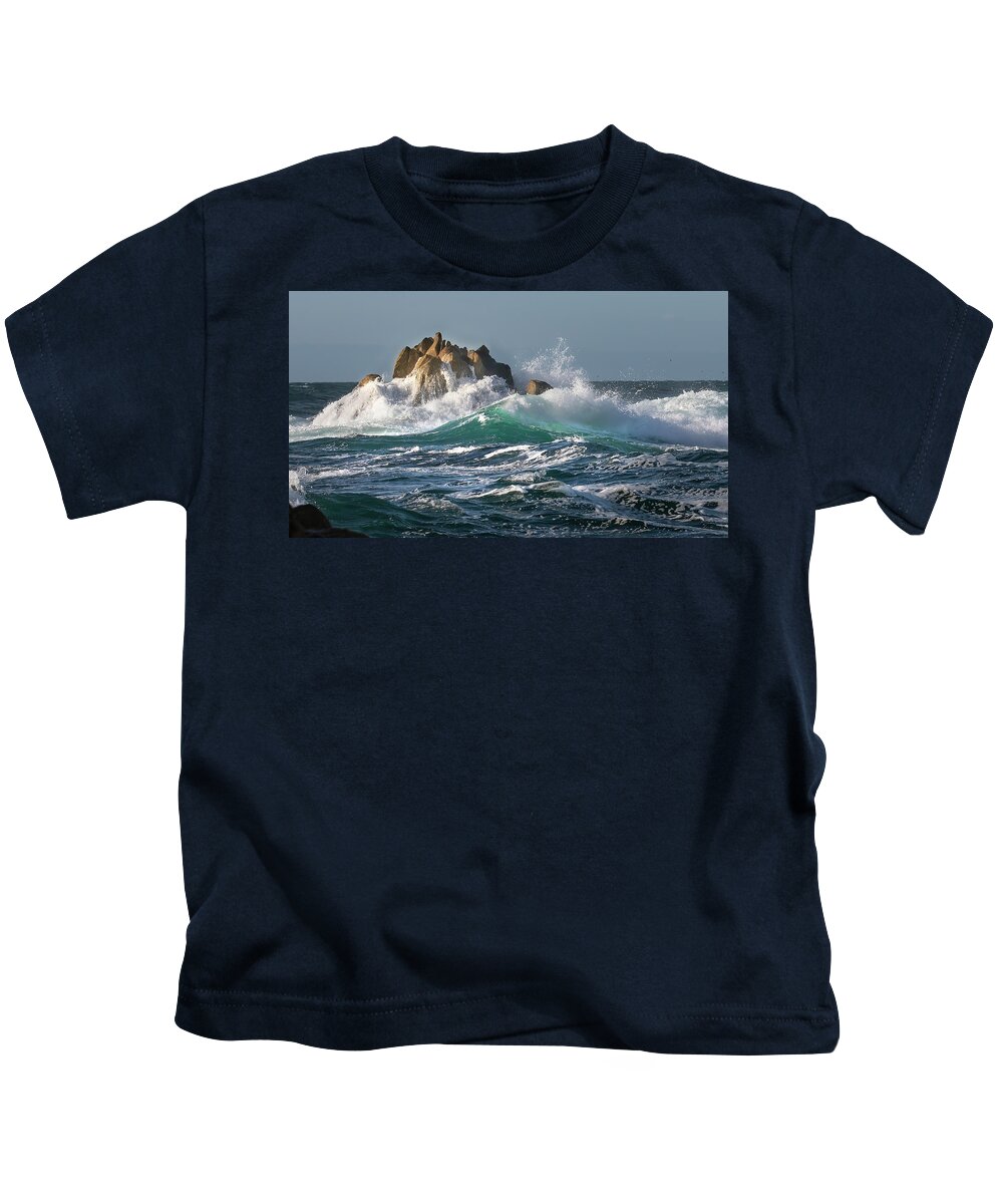 Rocks Kids T-Shirt featuring the photograph Ocean's Majesty by Lisa Malecki