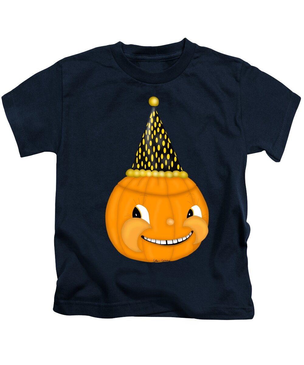 Halloween Kids T-Shirt featuring the digital art Old Fashioned Pumpkin Head by Colleen Cornelius