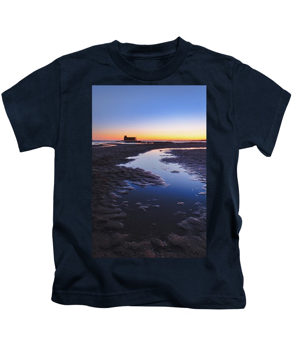Beach Sunset Kids T-Shirt featuring the photograph Old Lifesavers building at Twilight by Angelo DeVal