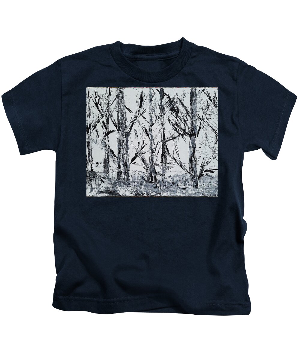  Kids T-Shirt featuring the painting Oregon Birch Trees, View from Train, 2019 by Mark SanSouci