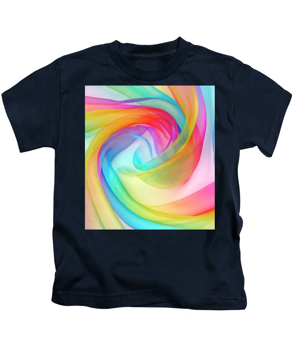 Organza Kids T-Shirt featuring the photograph Organza Fabric In Rainbow Color by Severija Kirilovaite