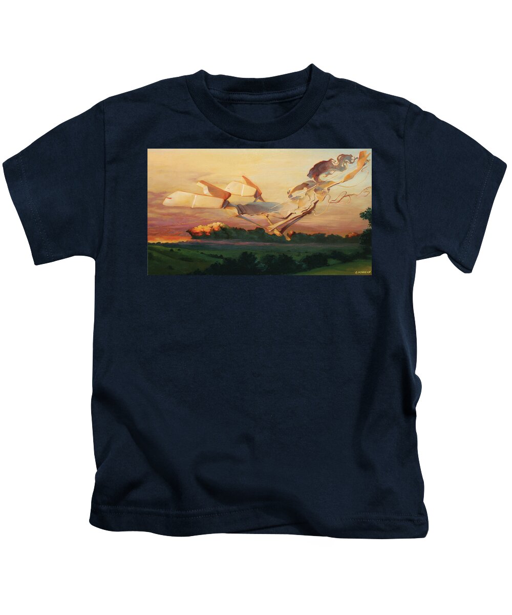 Guy Kinnear Kids T-Shirt featuring the painting Paper Woman And Thunderhead by Guy Kinnear