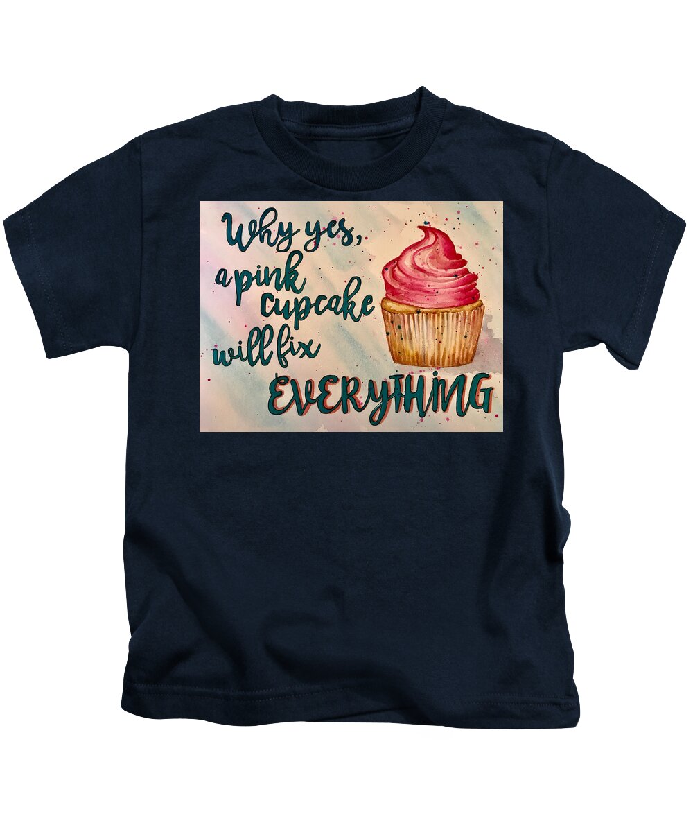 Cupcake Kids T-Shirt featuring the painting Pink Cupcake by Diane Fujimoto