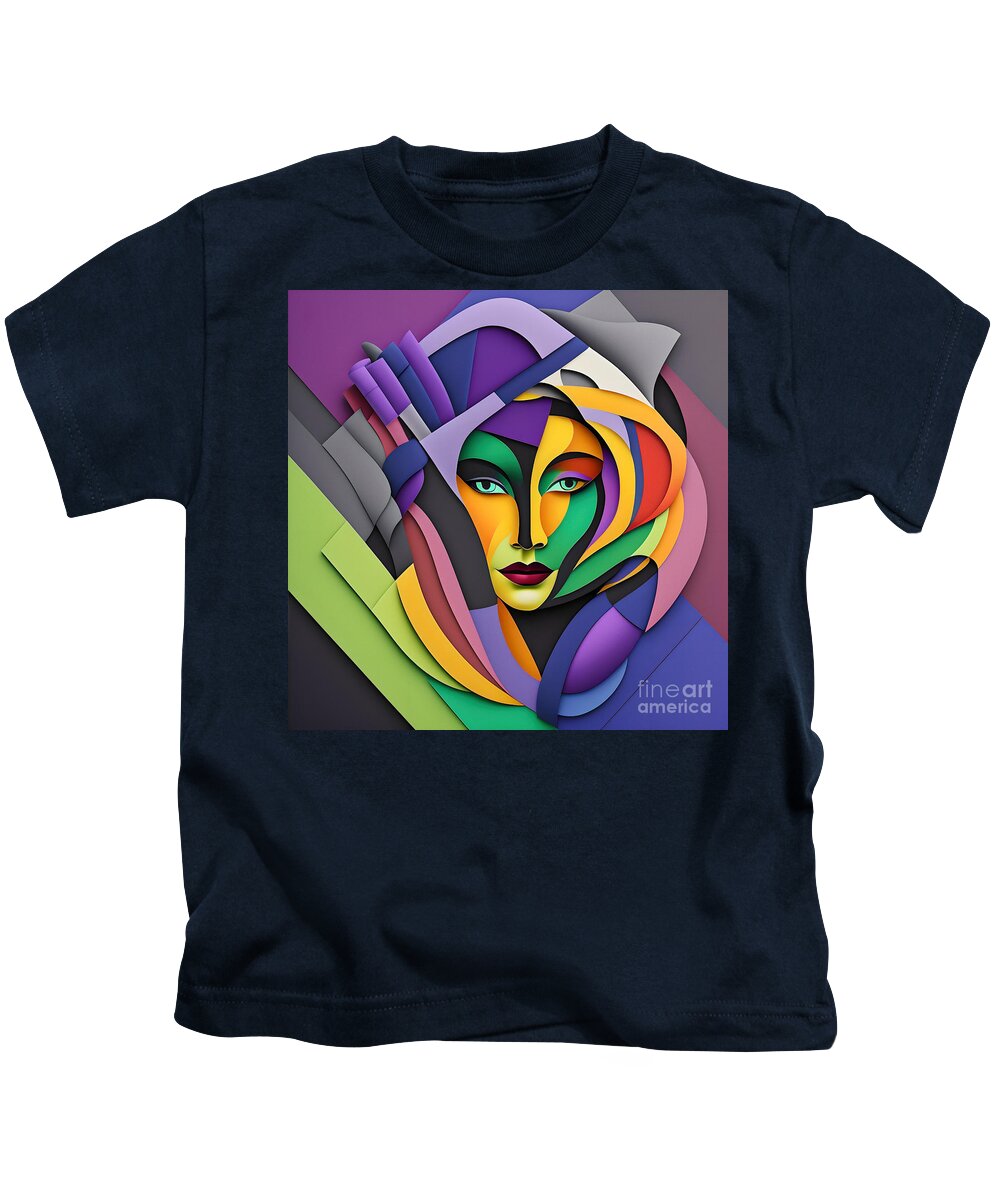Abstract Kids T-Shirt featuring the digital art Portrait Abstract - Green Purple 1 by Philip Preston