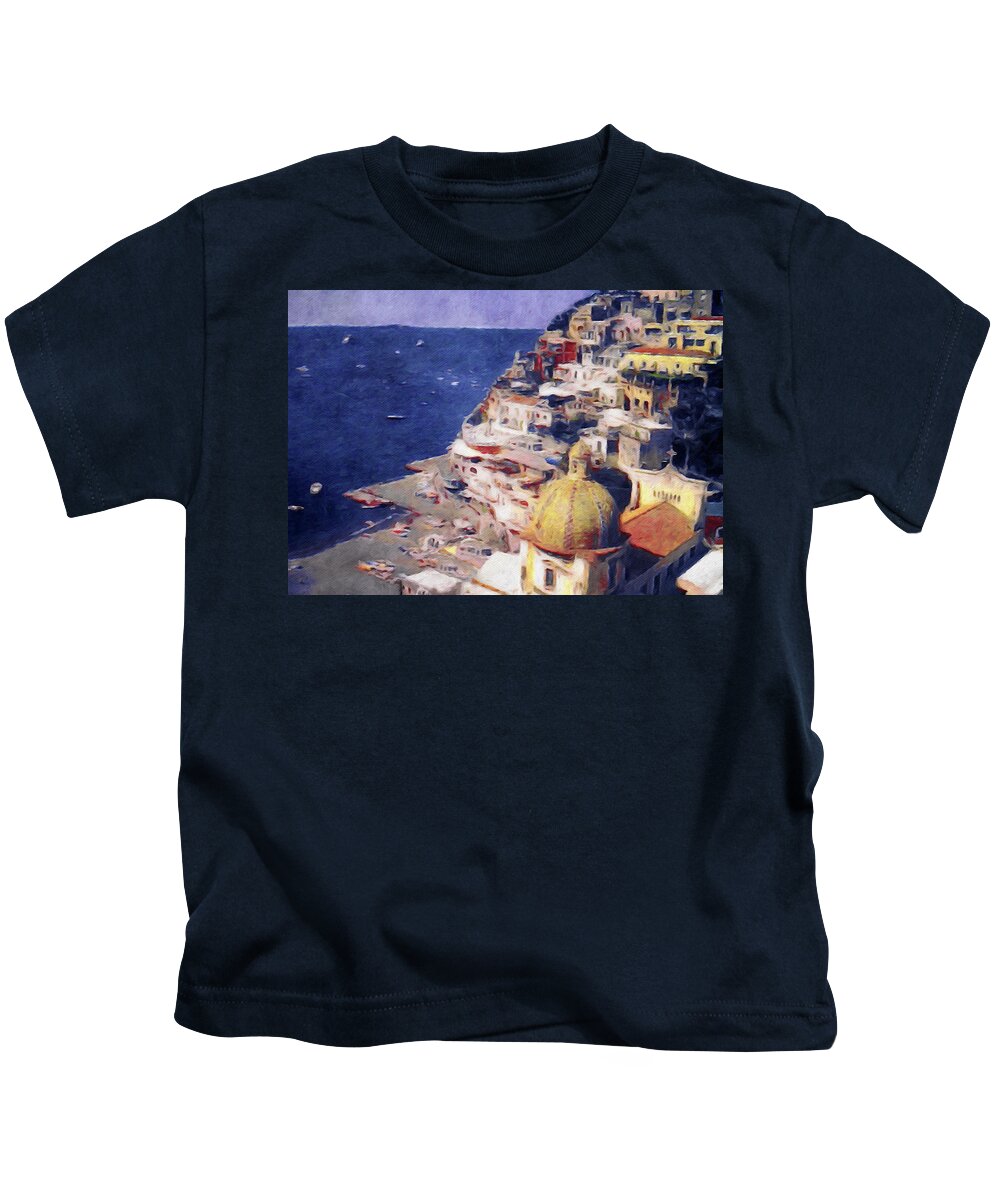 Positano Italy Kids T-Shirt featuring the painting Positano by Susan Maxwell Schmidt