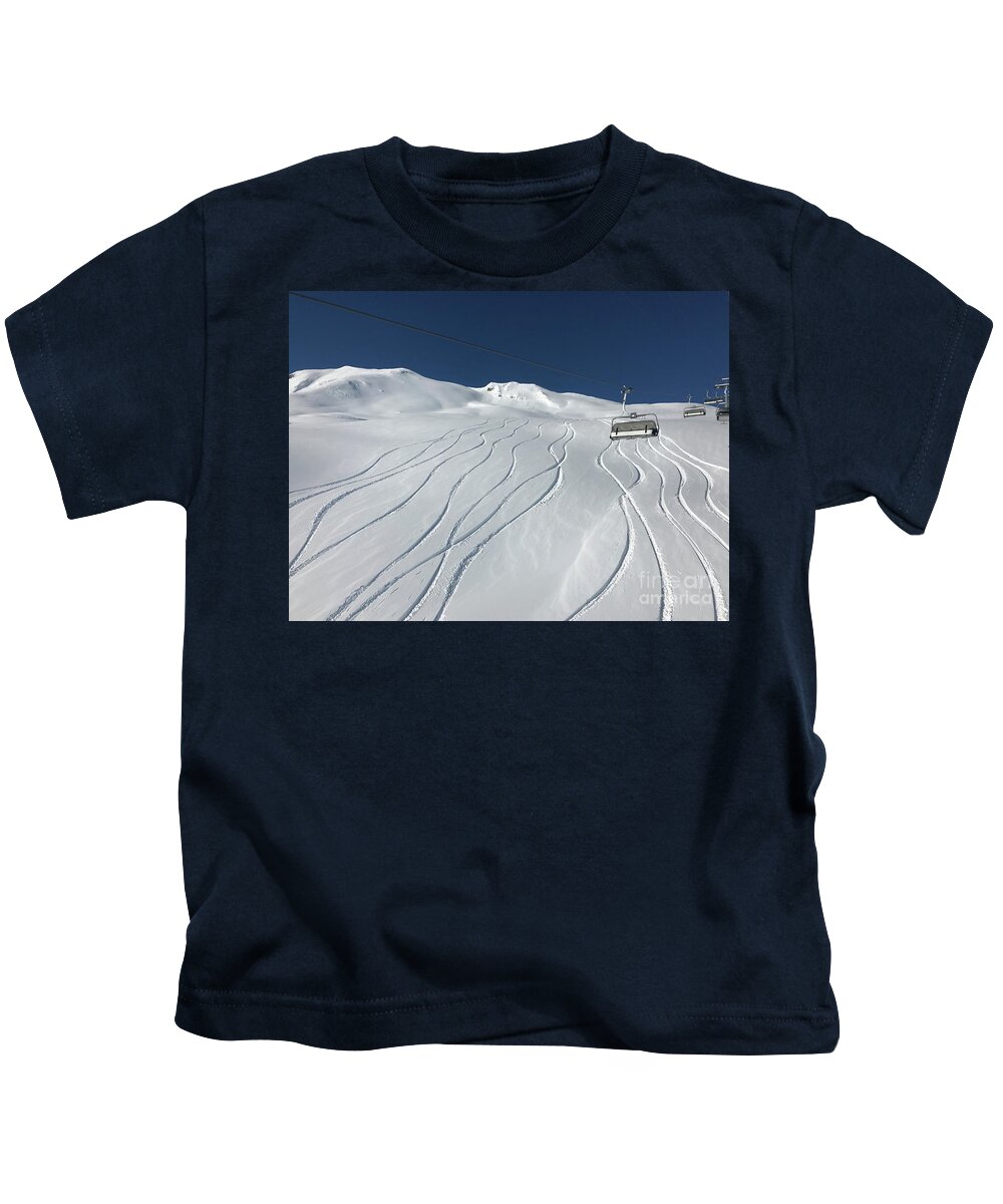 Switzerland Kids T-Shirt featuring the photograph Powder Day at Lenzerheide by Manuela's Camera Obscura