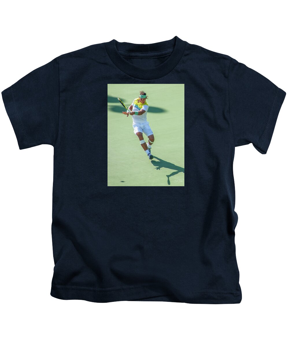 Rafael Nadal Kids T-Shirt featuring the photograph Rafael Nadal Shadow Play by Steven Sparks