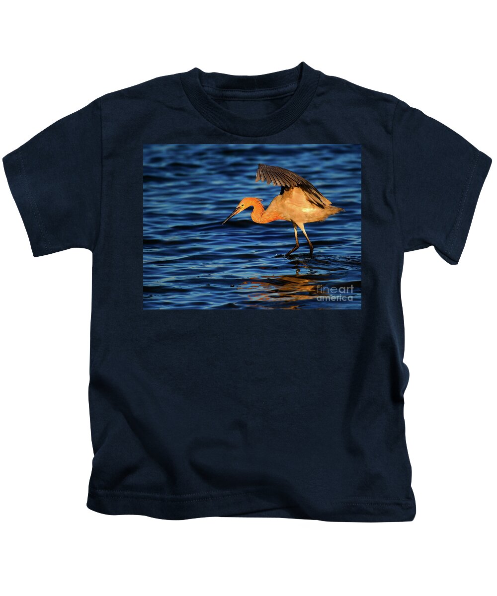 Reddish Egret Kids T-Shirt featuring the photograph Reddish Egret Canopy In Blue by John F Tsumas