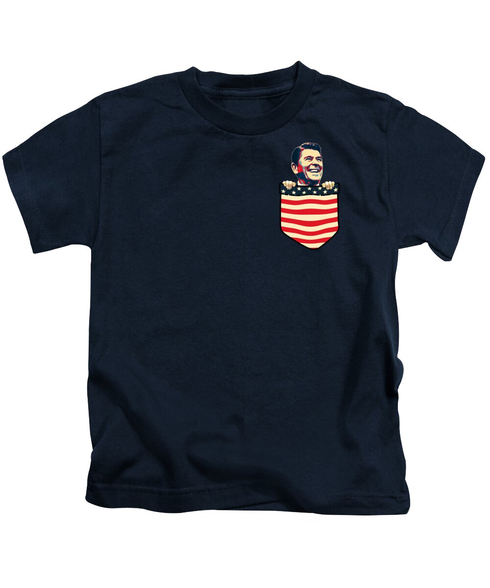 North America Kids T-Shirt featuring the digital art Ronald Reagan Chest Pocket by Megan Miller