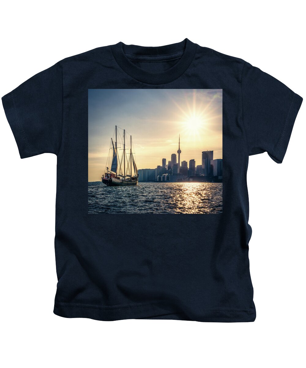 Cn Tower Kids T-Shirt featuring the photograph Sailing the Sun by Dee Potter