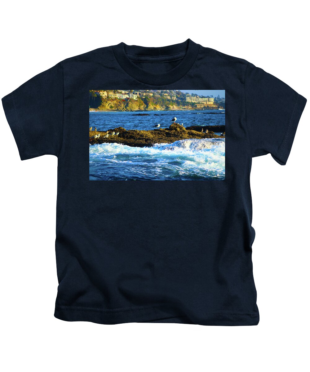 Ocean Kids T-Shirt featuring the photograph Seagulls on the Rocks by Marcus Jones