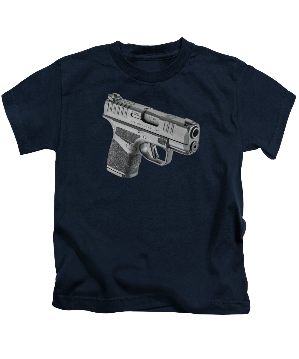 Springfield Armory Kids T-Shirt featuring the mixed media Springfield Armory Hellcat Pistol Trees Texture by Movie Poster Prints