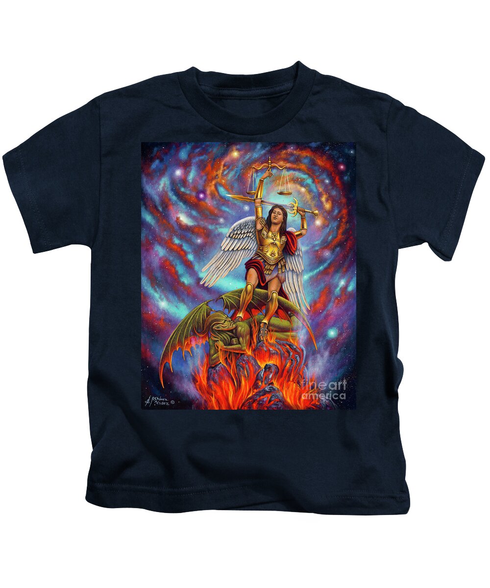 St-michael-3d Kids T-Shirt featuring the painting St. Michael - 3D by Ricardo Chavez-Mendez