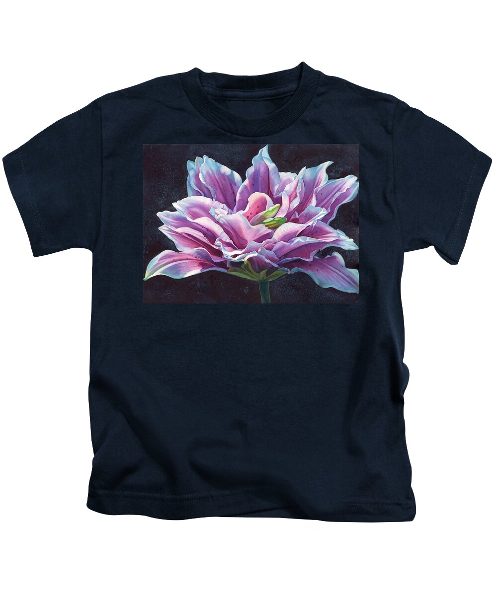 Watercolor Painting Kids T-Shirt featuring the painting Starring LilyRose-no deckle edge by Sandy Haight