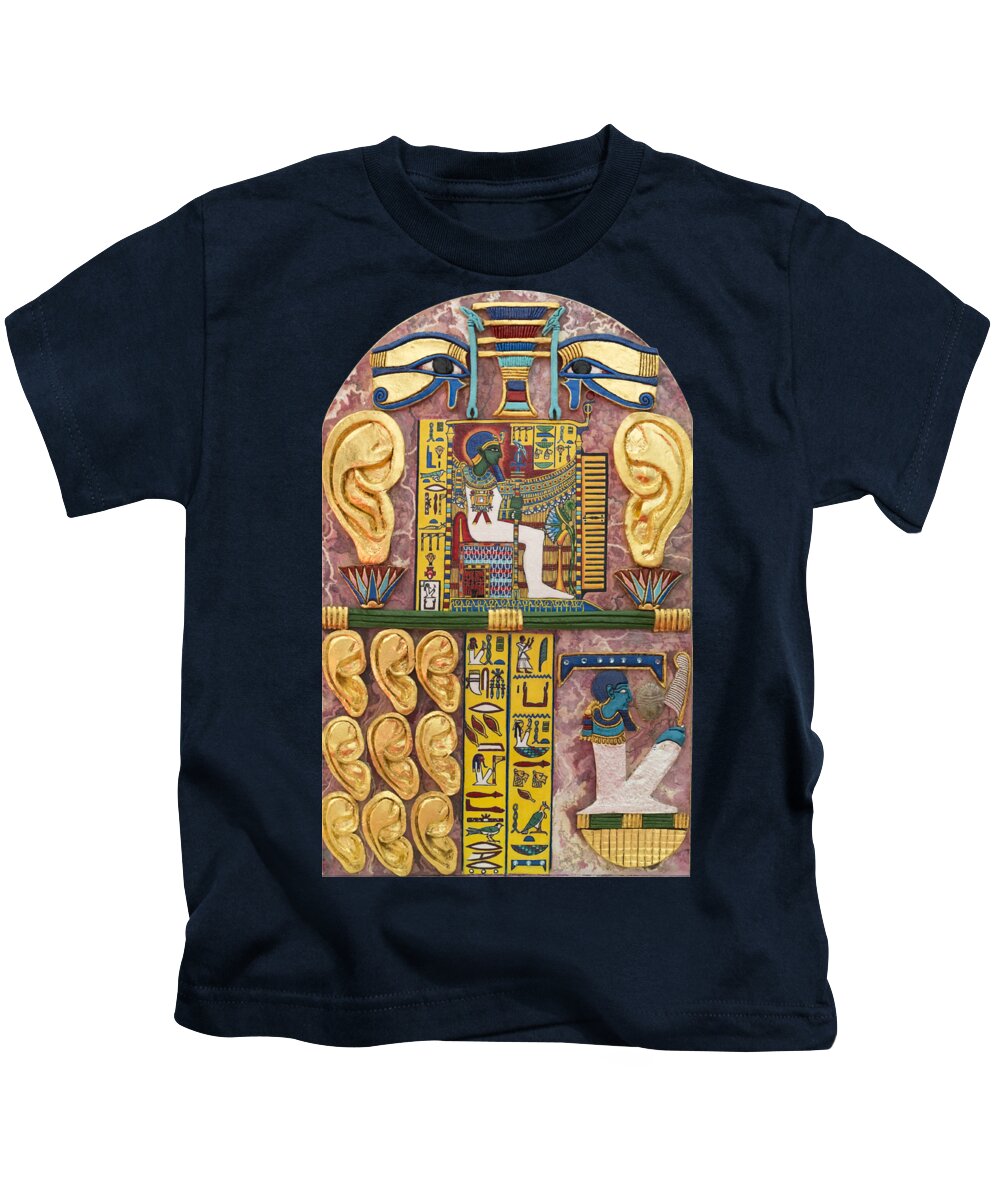 Stela Kids T-Shirt featuring the mixed media Stela of Ptah Who Hears Prayers by Ptahmassu Nofra-Uaa