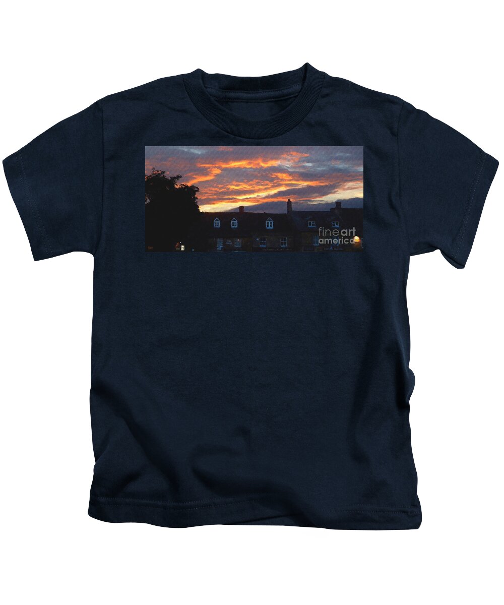 Stow-in-the-wold Kids T-Shirt featuring the photograph Stow Shops at Sunset by Brian Watt