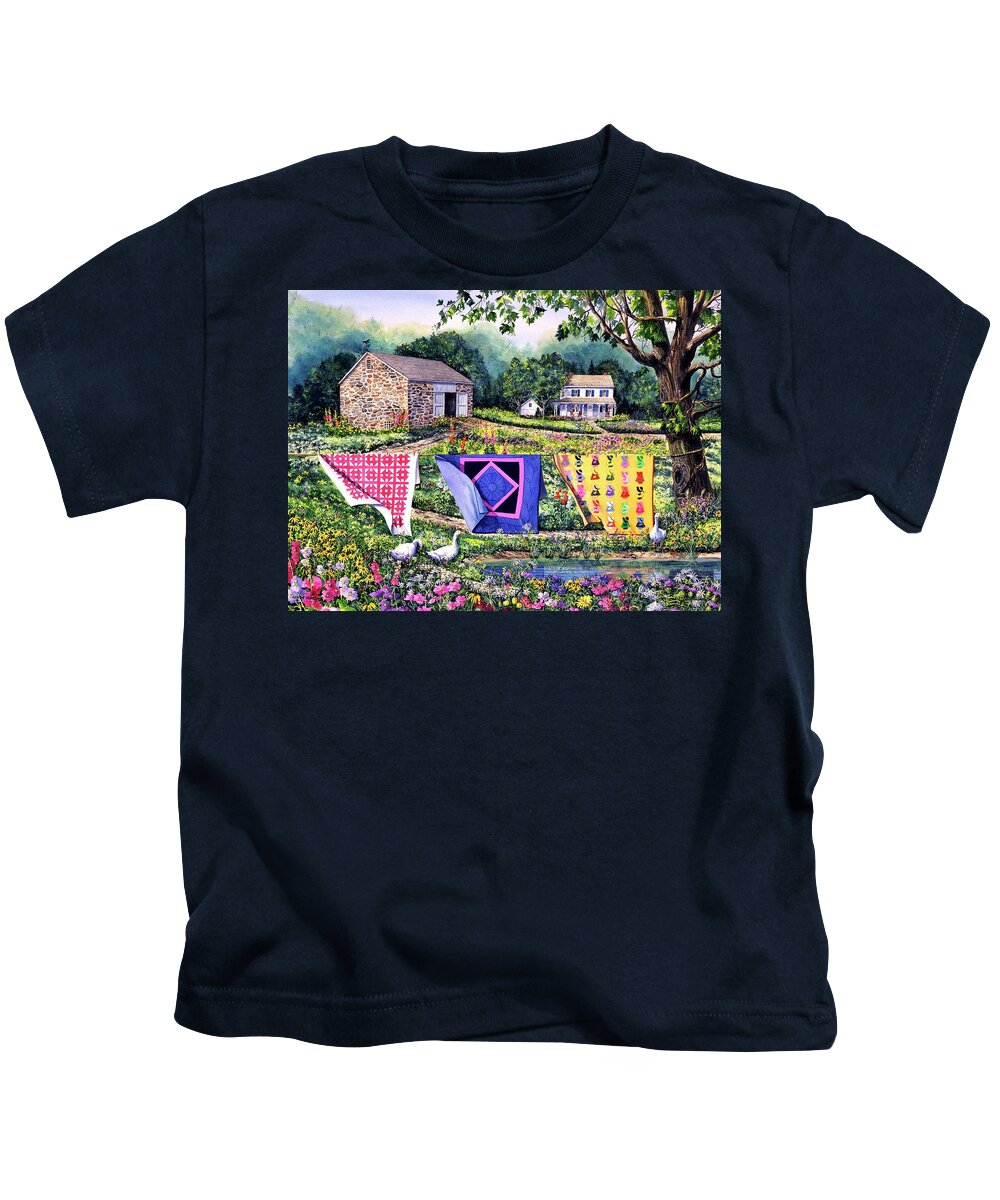 Stone Barn Kids T-Shirt featuring the painting Summer Breeze by Diane Phalen