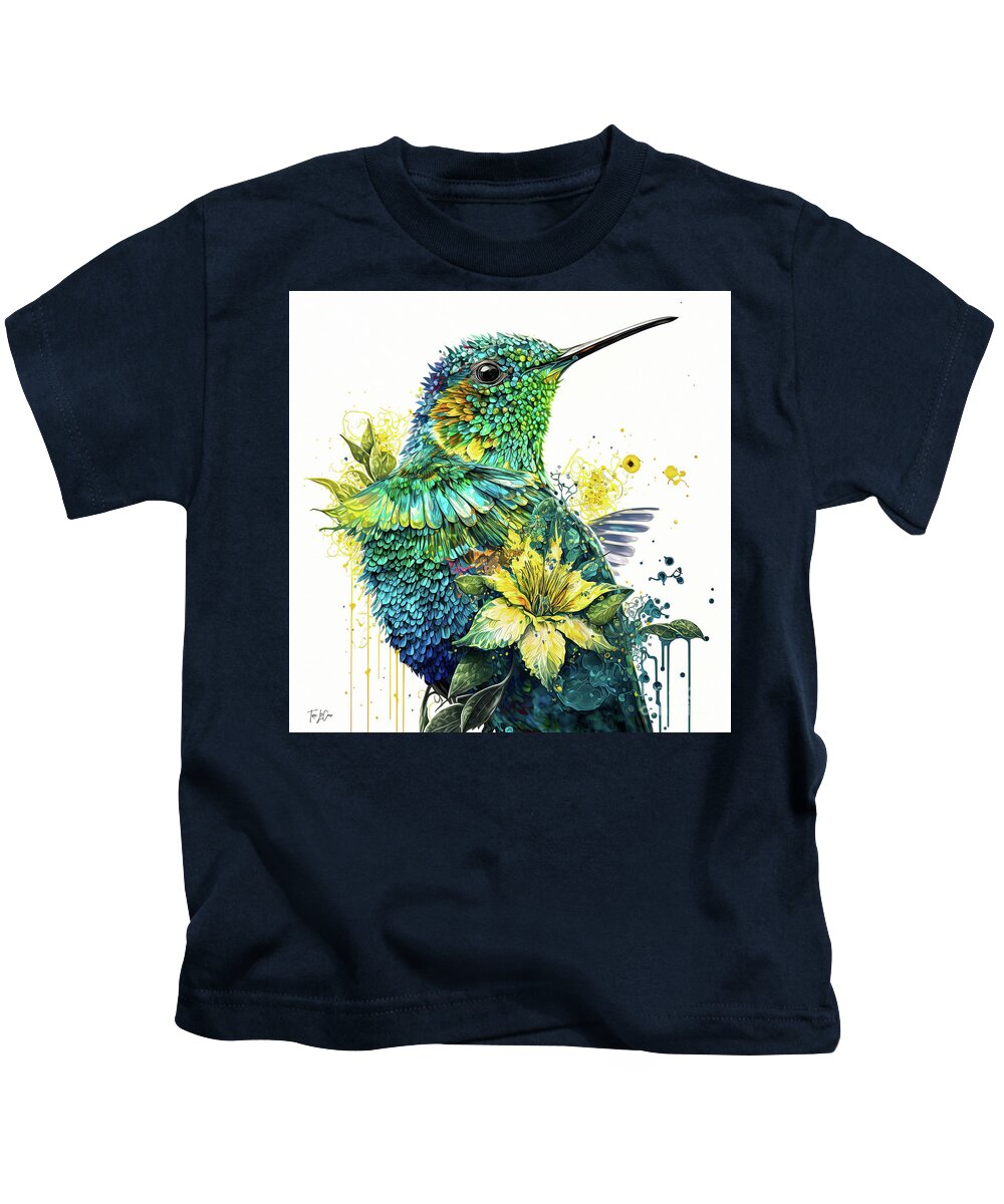 Hummingbird Kids T-Shirt featuring the painting Sunflower Hummingbird by Tina LeCour