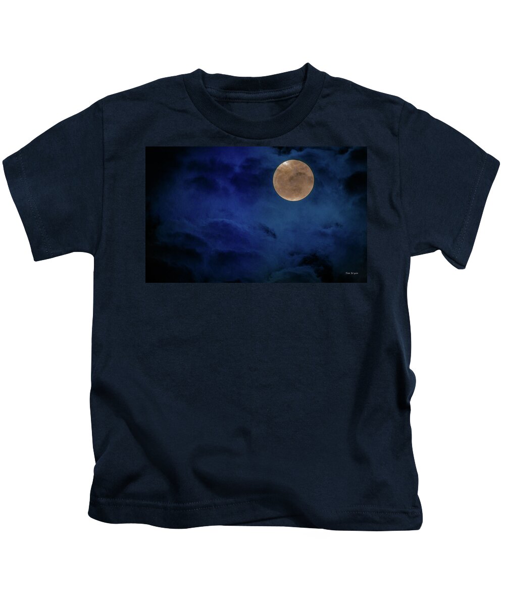 Dramatic Kids T-Shirt featuring the photograph Super Moon in a Moody Blue Sky by Tim Bryan