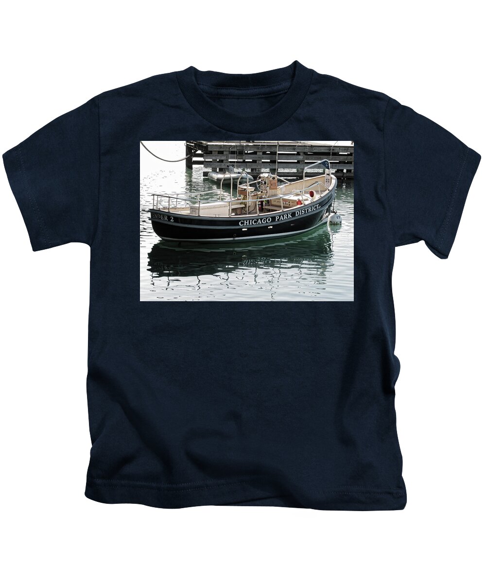 Tender 2 Kids T-Shirt featuring the photograph Tender 2 -- Chicago Park District Boat in Chicago, Illinois by Darin Volpe