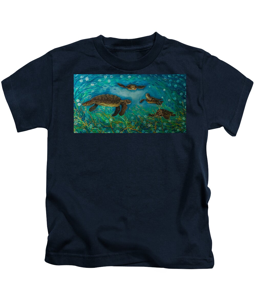 Turtles Kids T-Shirt featuring the painting The Gathering by Barbara Landry