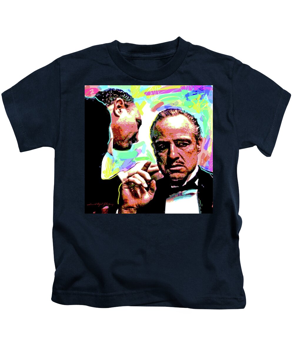 Movie Stars Kids T-Shirt featuring the painting The Godfather - Marlon Brando by David Lloyd Glover