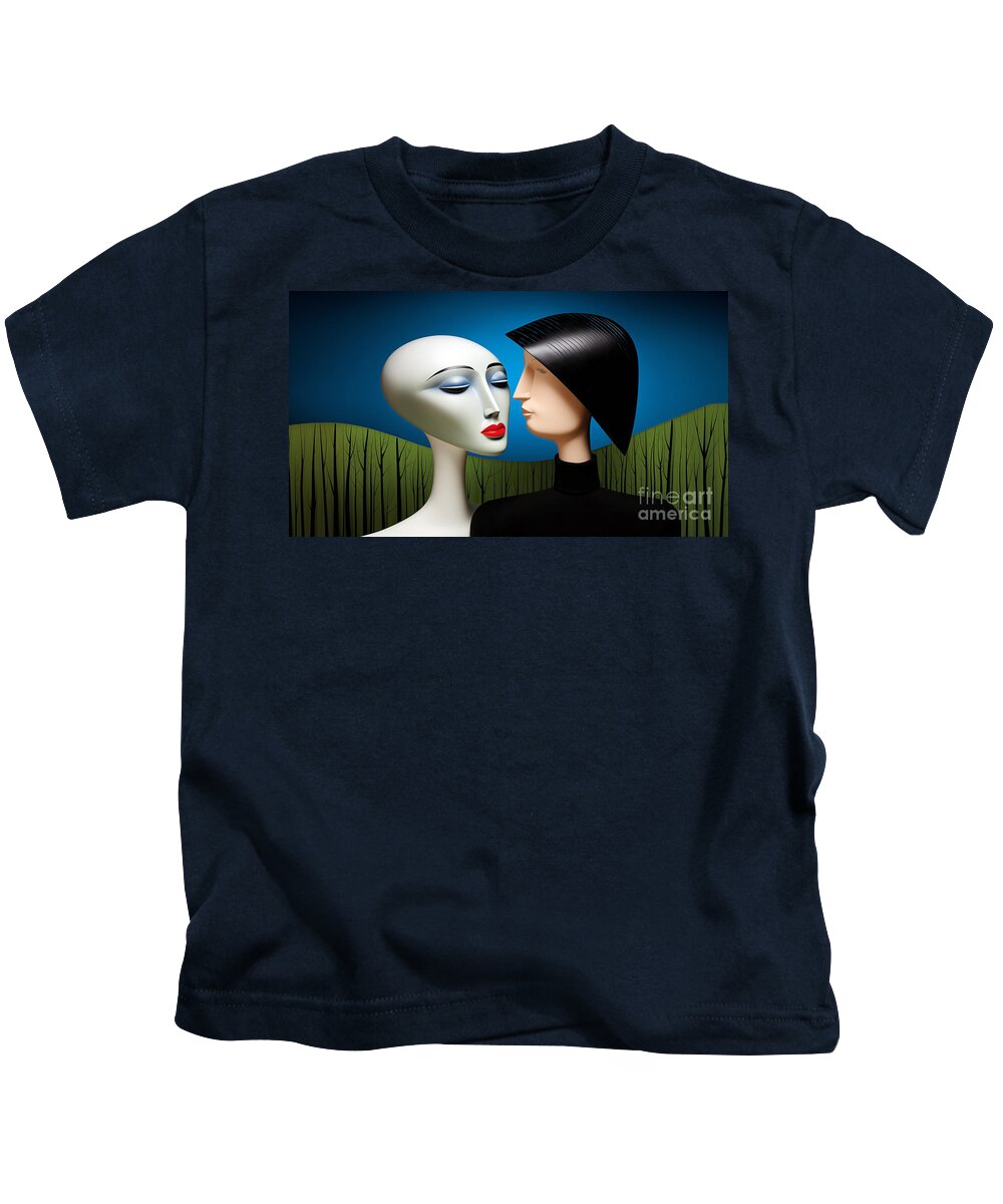 Humanoid Kids T-Shirt featuring the digital art The image features two abstract humanoid figures with contrasting skin tones by Odon Czintos