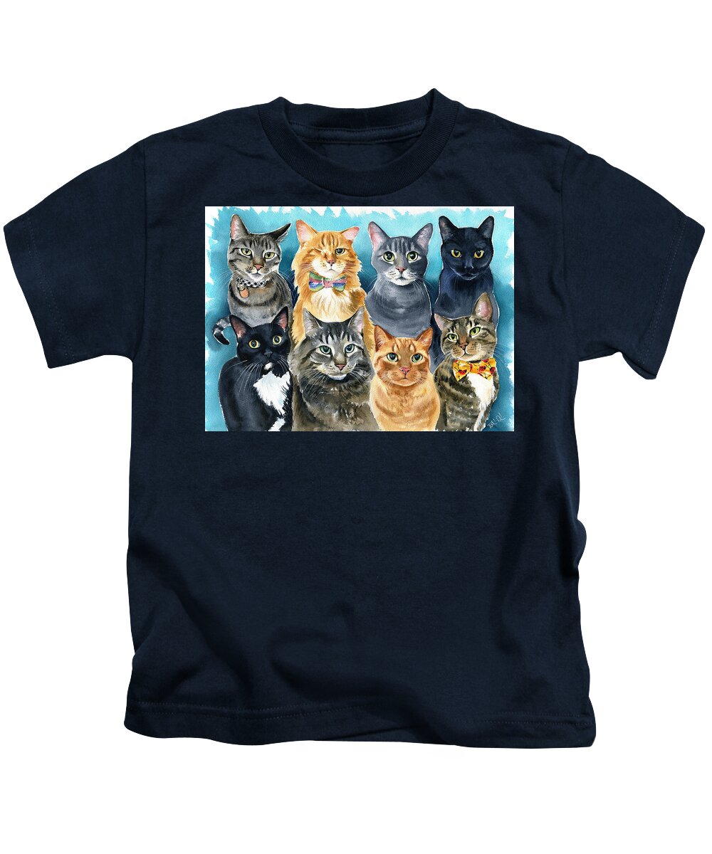 Cats Kids T-Shirt featuring the painting The Menagerie by Dora Hathazi Mendes