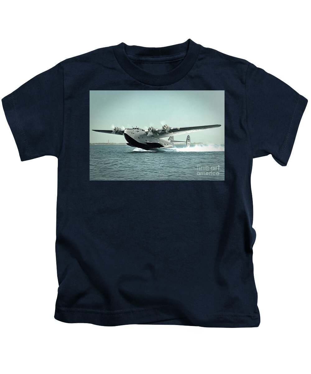 B314 Kids T-Shirt featuring the photograph The Take off Boeing B-314 by Franchi Torres