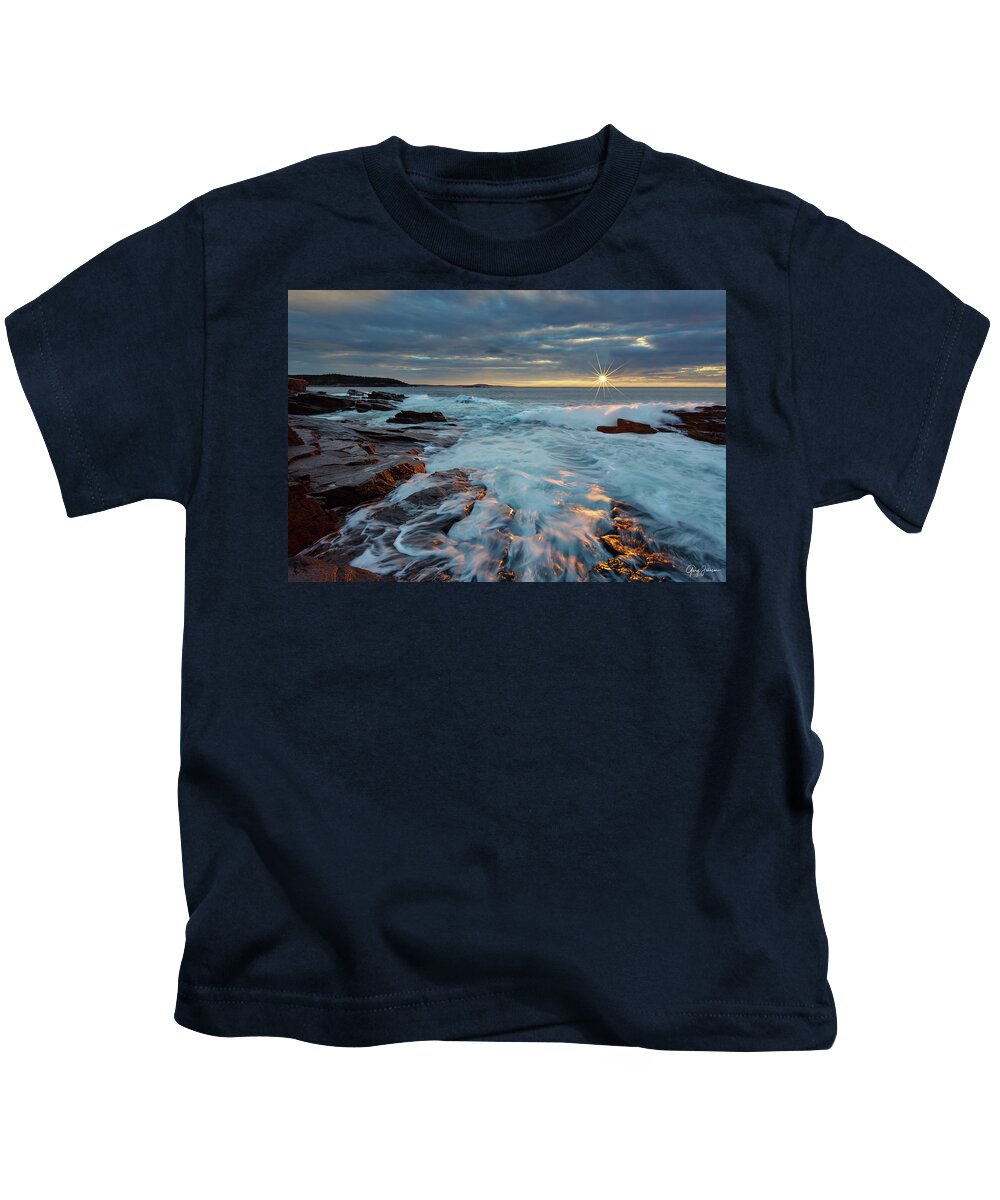 Thunderhole Kids T-Shirt featuring the photograph Thunder Hole Sunrise by Gary Johnson
