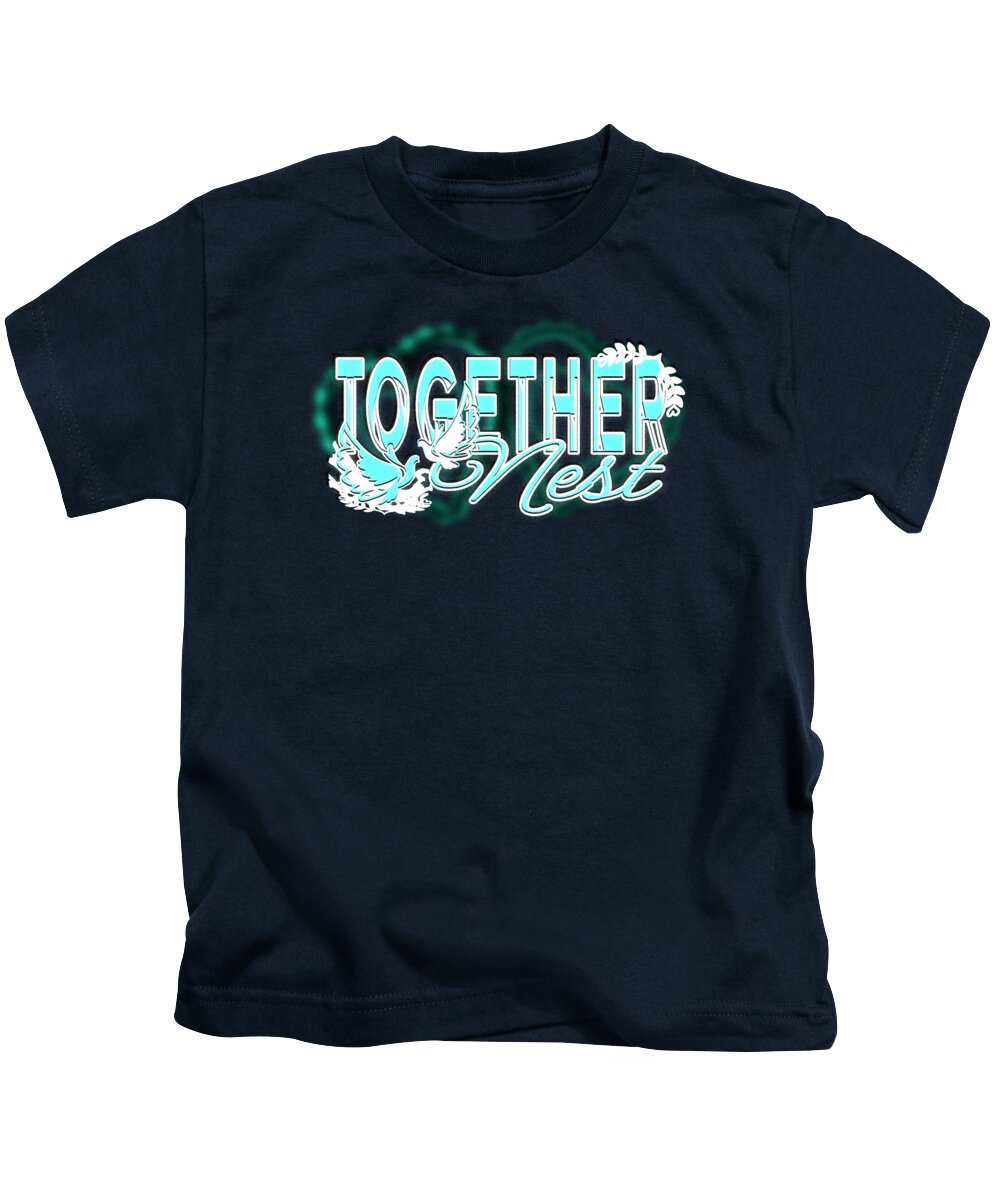 Together Kids T-Shirt featuring the digital art TOGETHER NEST Date Night Cyan Blue March by Delynn Addams