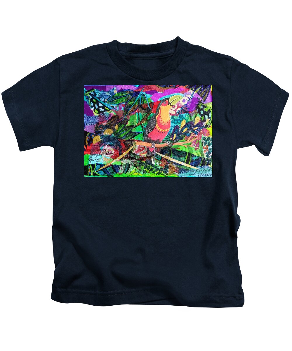 Exotic Bird Kids T-Shirt featuring the mixed media Toucan Time by Deborah Cherrin