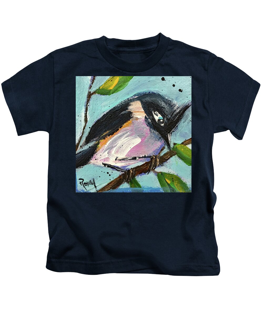 Titmouse Kids T-Shirt featuring the painting Tufted Titmouse by Roxy Rich