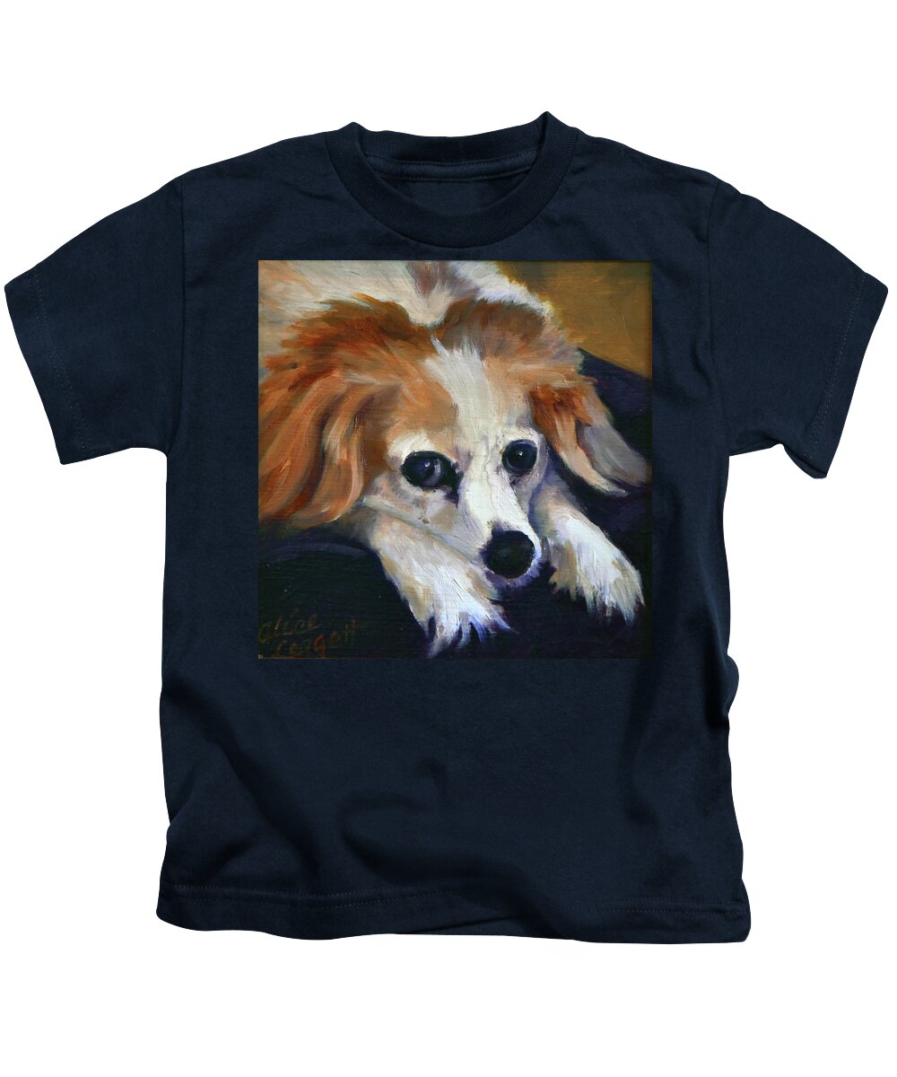 Dog Kids T-Shirt featuring the painting Waiting for Dinner by Alice Leggett