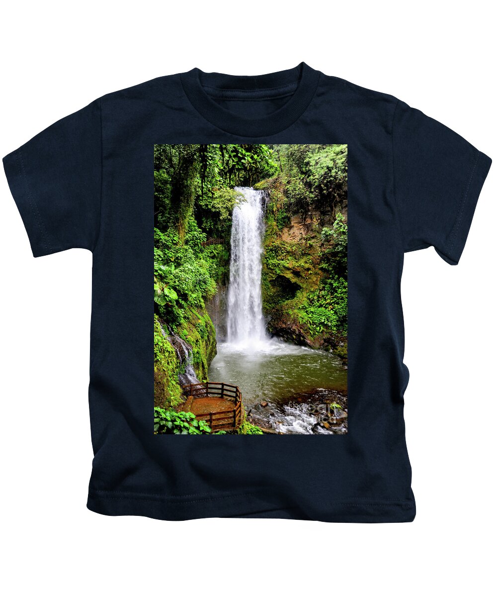 Waterfall Kids T-Shirt featuring the photograph Waterfall in the jungle of Costa Rica by Gunther Allen
