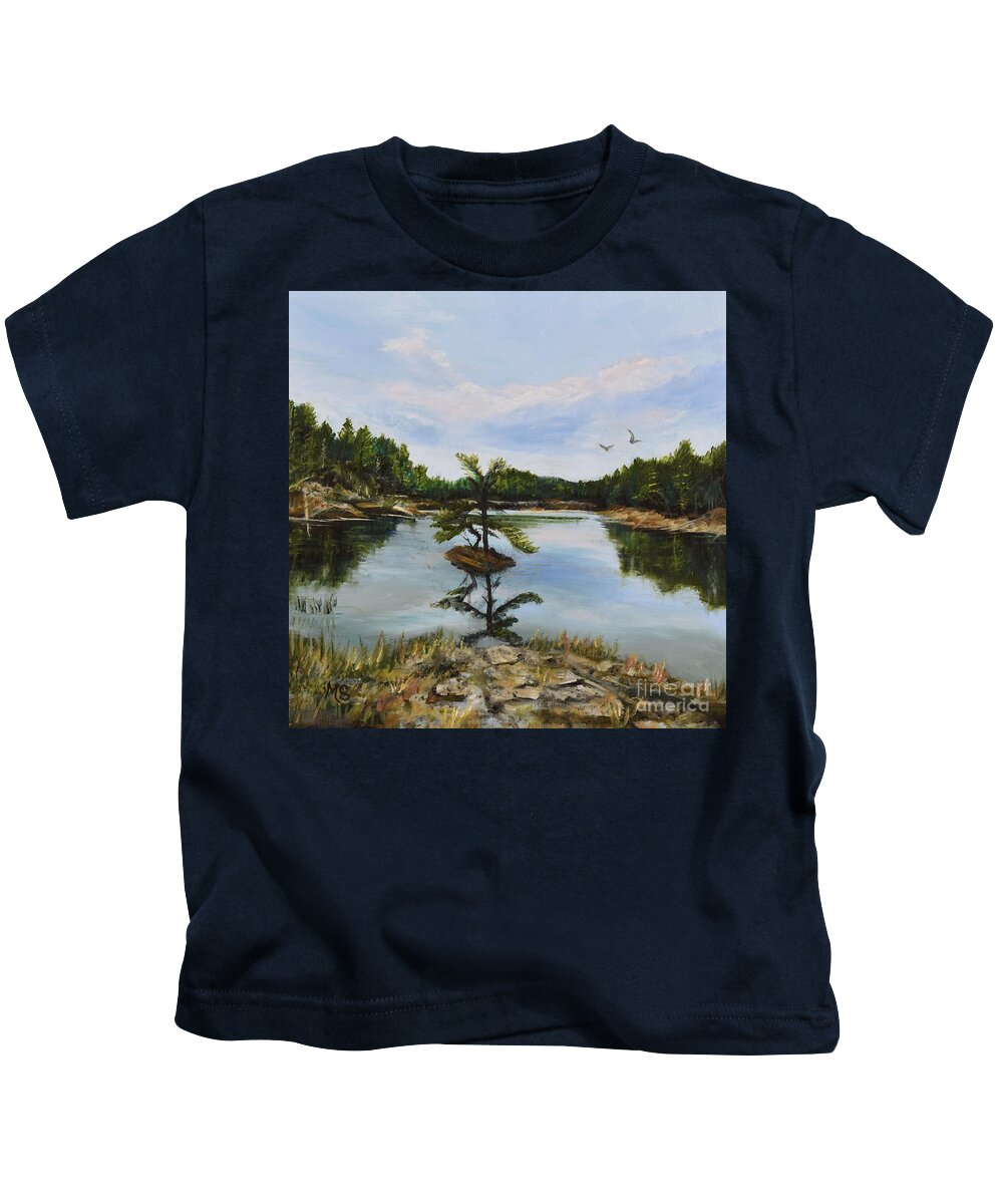Whitefish Nation Kids T-Shirt featuring the painting Whitefish River-Manitoulin Island by Monika Shepherdson