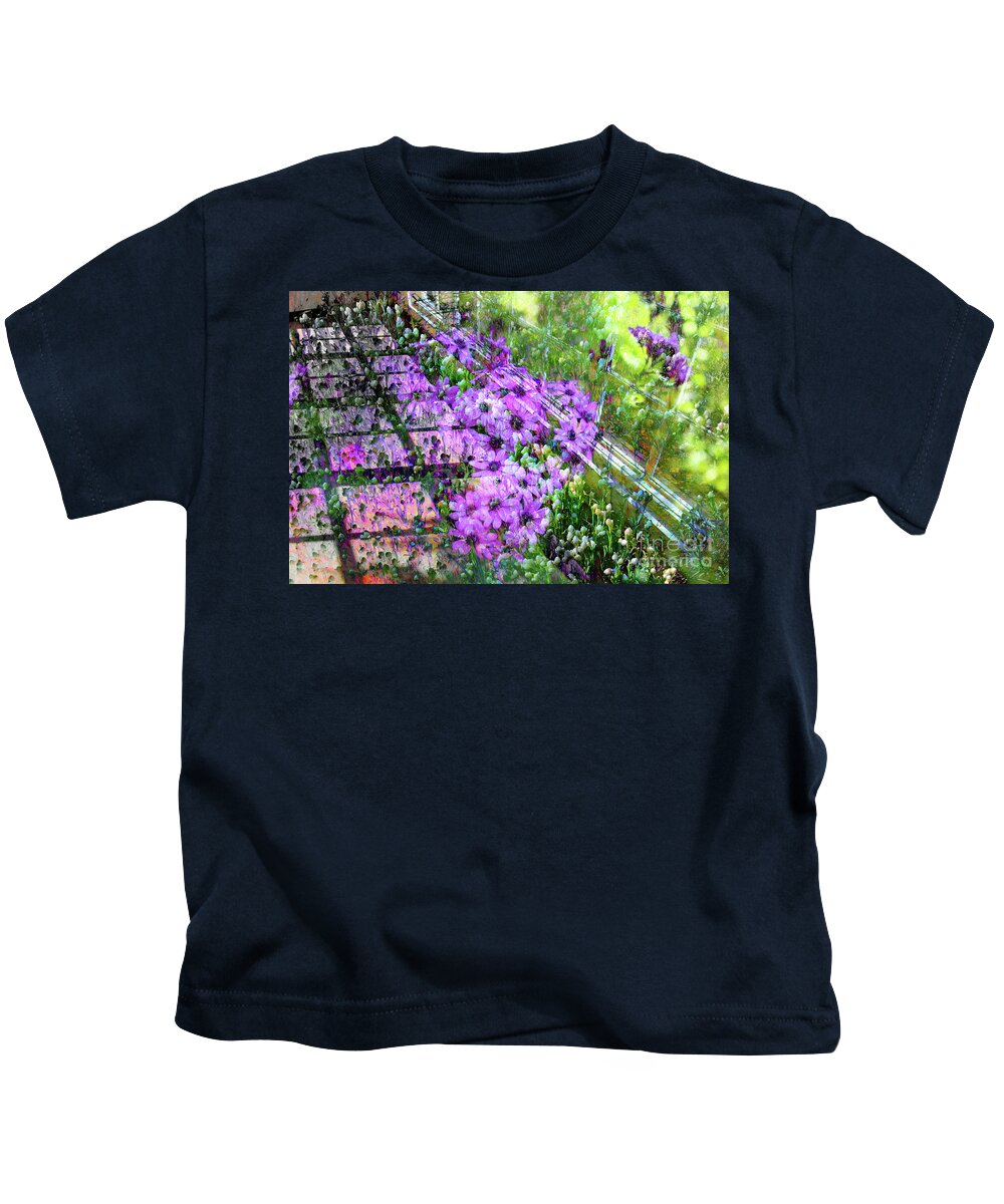 Flowers Kids T-Shirt featuring the photograph Windowpanes and Wildflowers by Katherine Erickson