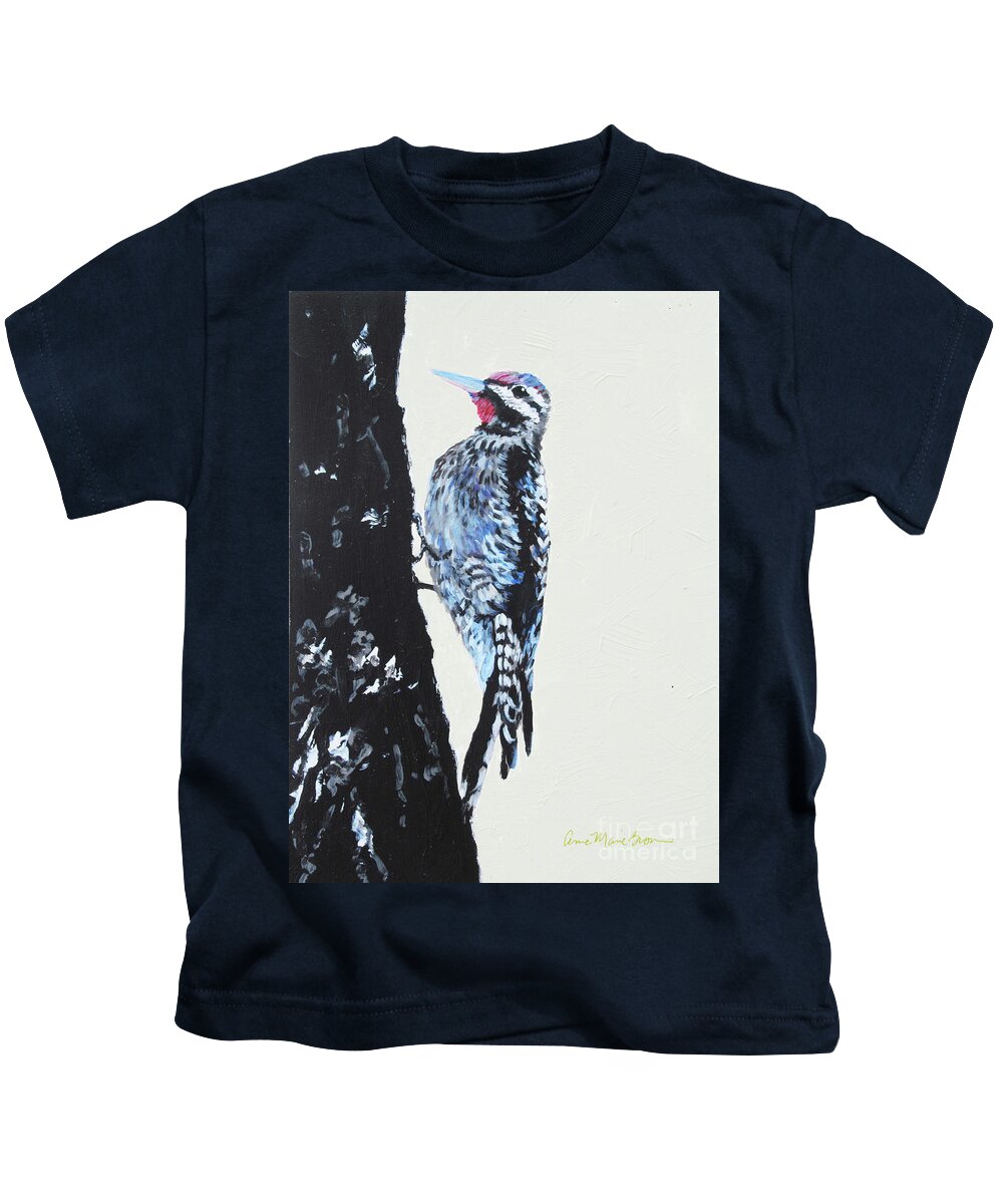 Woodpecker Kids T-Shirt featuring the painting Woodpecker by Anne Marie Brown