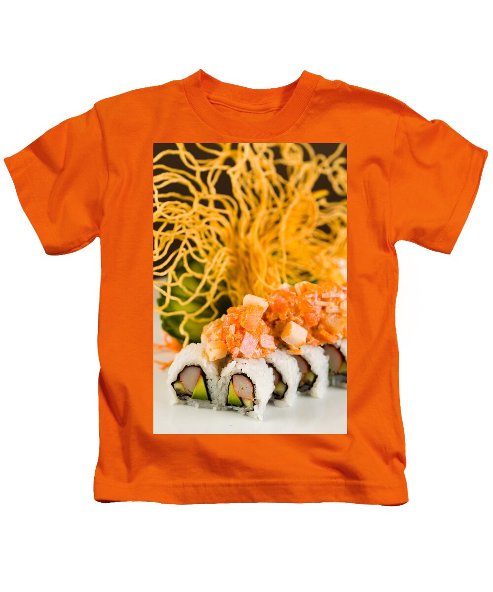 Asian Kids T-Shirt featuring the photograph Crab and Salmon Roll by Raul Rodriguez