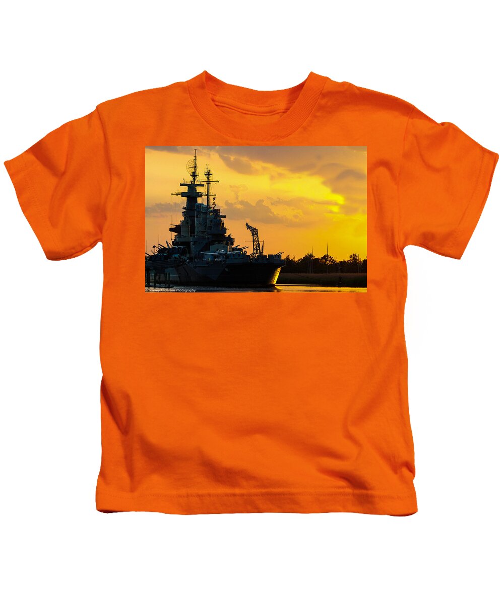 Battleship Kids T-Shirt featuring the photograph USS North Carolina BB-55 #1 by Tommy Anderson