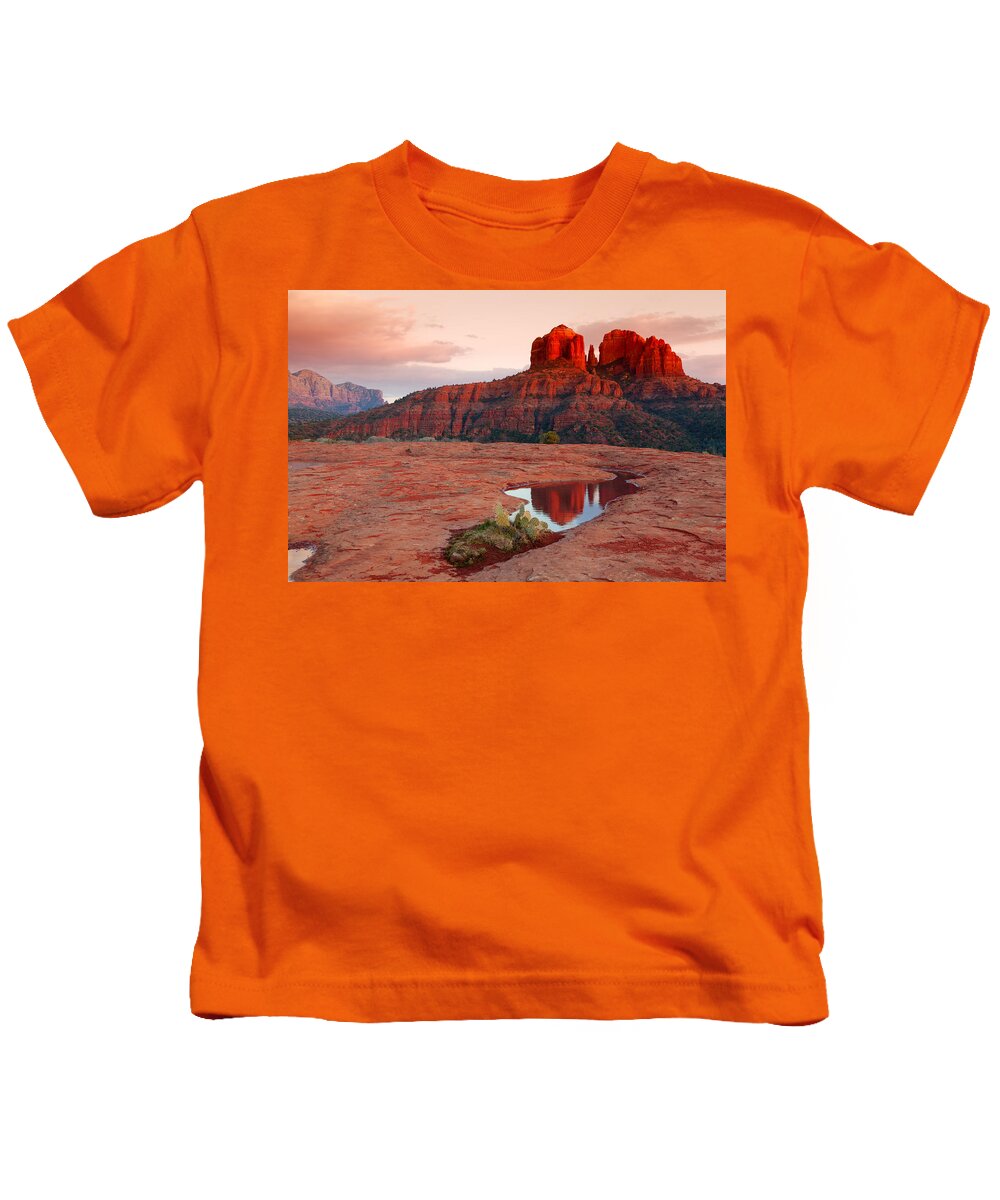 Rock Kids T-Shirt featuring the photograph Cathedral Rock Reflection #3 by Alexey Stiop
