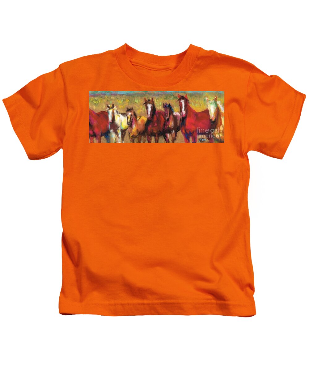 Horses Kids T-Shirt featuring the painting Mares and Foals by Frances Marino