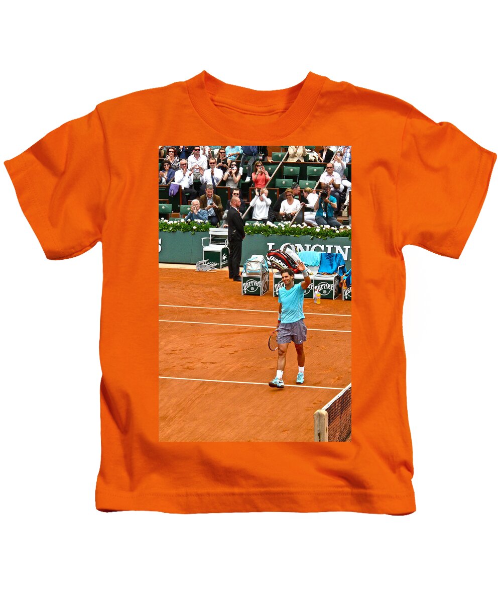 Rafael Nadal After Victory Kids T-Shirt by Lexi Heft