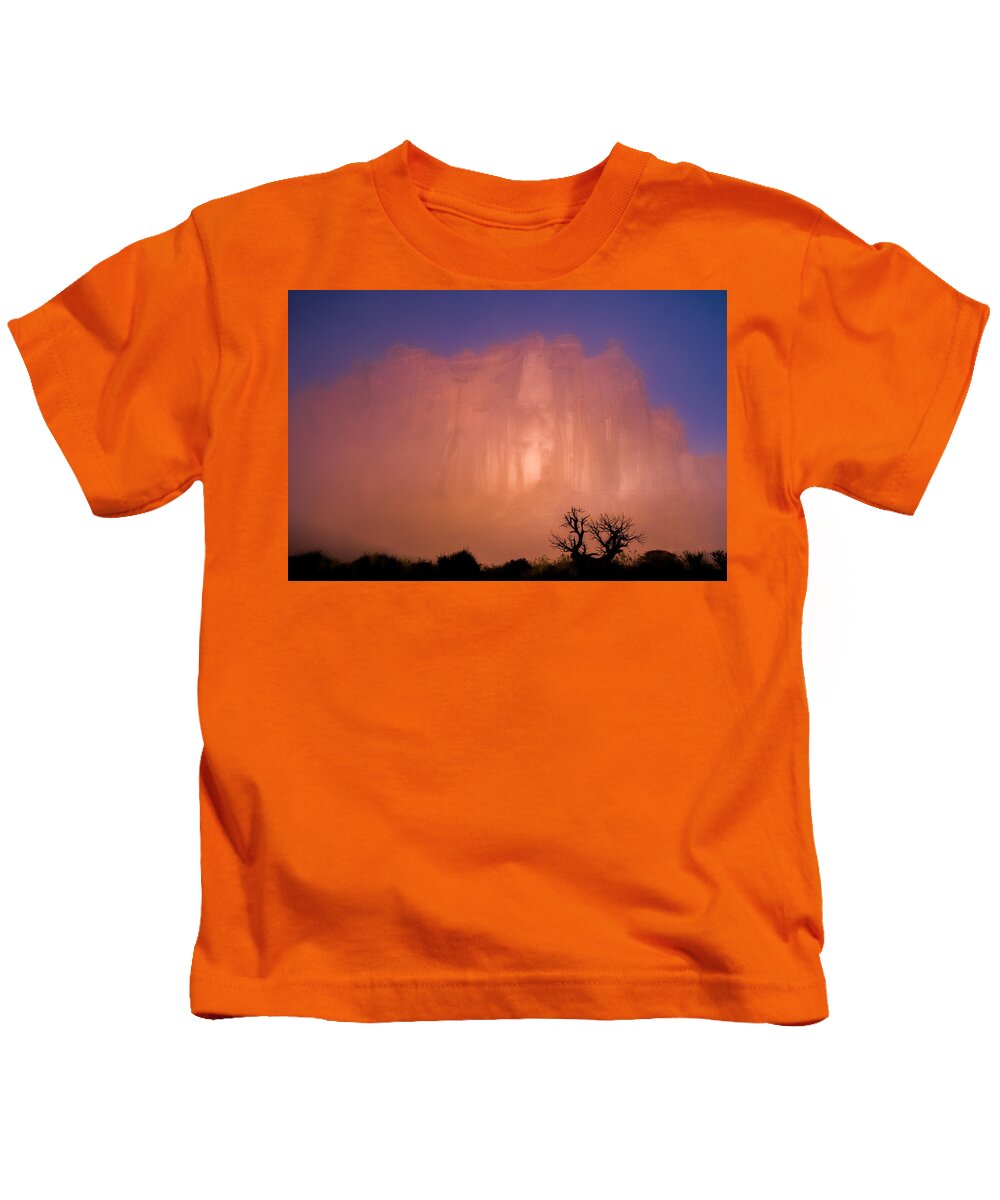 Arches National Park Kids T-Shirt featuring the photograph Arches Morning Fog by Darren White