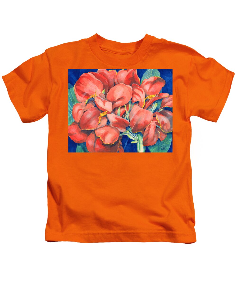 Canna Kids T-Shirt featuring the painting Cannas by Pauline Walsh Jacobson