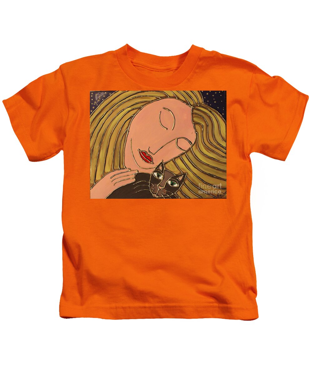 Cat Kids T-Shirt featuring the painting Cat Love by Cynthia Snyder