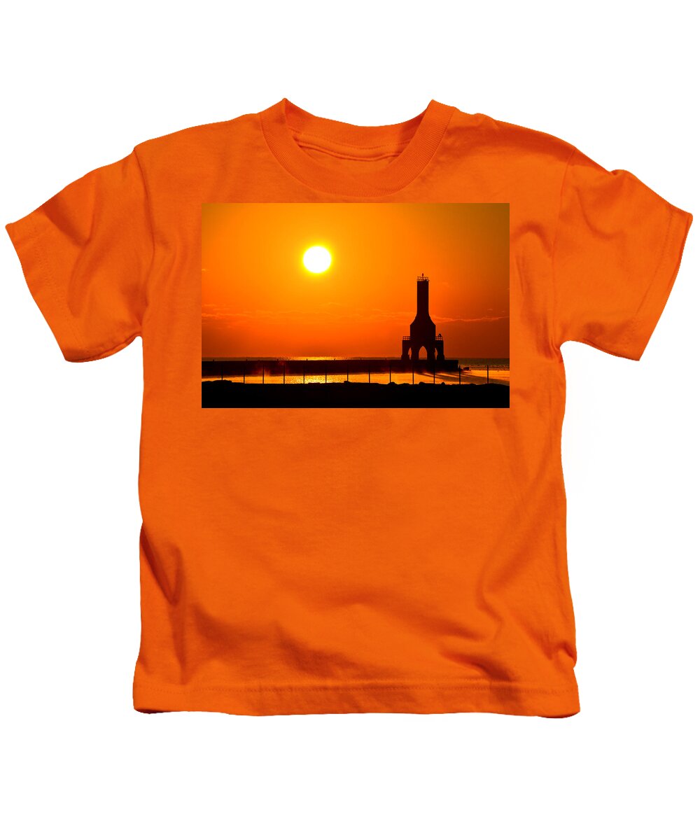 Lighthouse Kids T-Shirt featuring the photograph Fire Sky by James Meyer