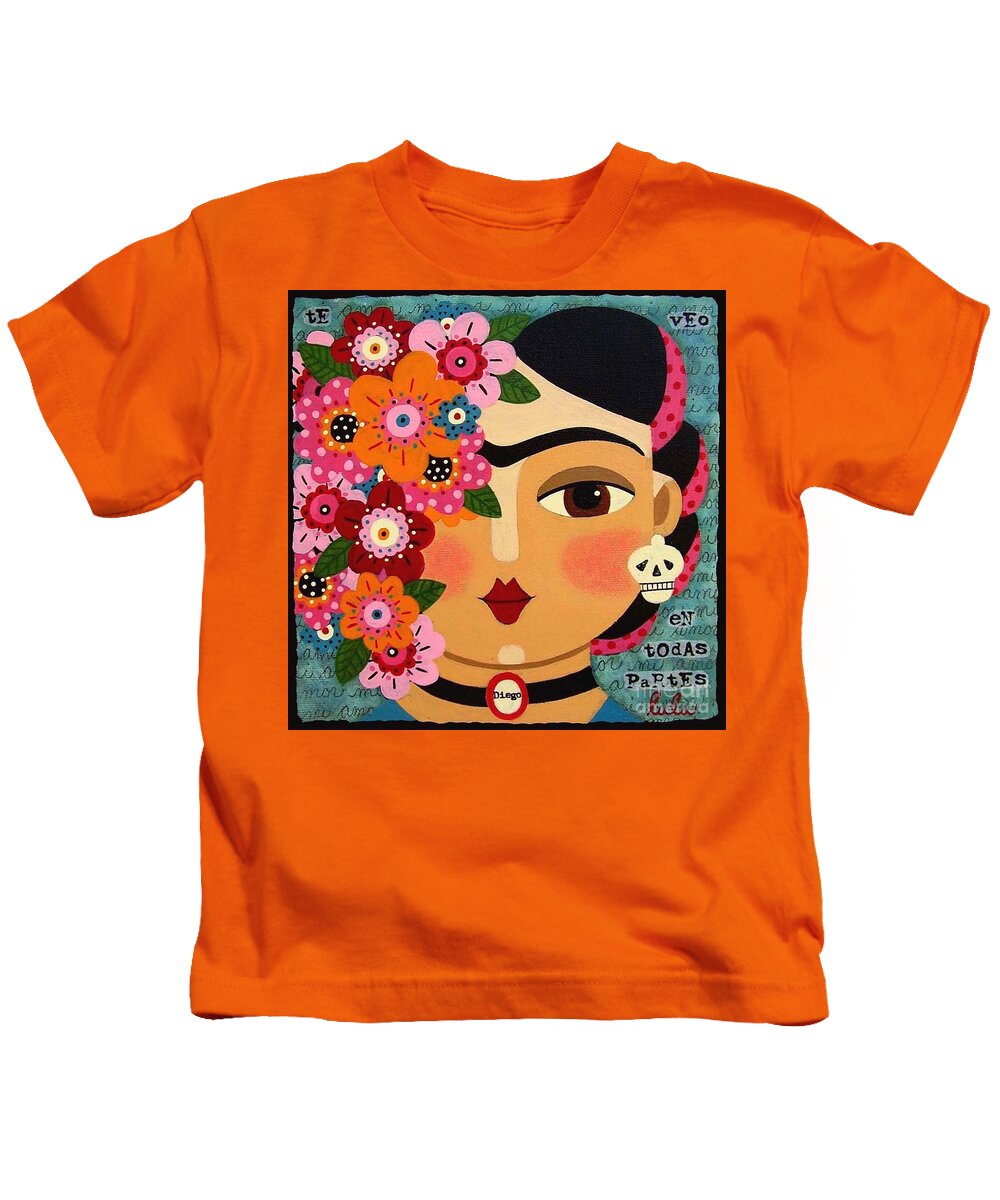 error Inaccessible Ruddy Frida Kahlo with Flowers and Skull Kids T-Shirt by Andree Chevrier - Pixels